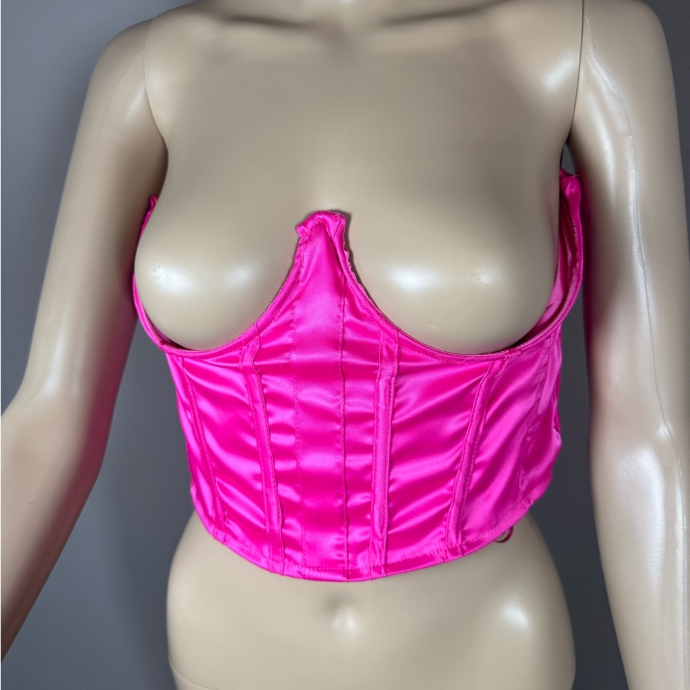 AKIRA Hot Pink Satin Corset Top NWT Boned Bustier Crop Top L/X